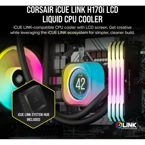 Corsair iCUE LINK H170i LCD Liquid CPU Cooler Generalüberholt, Wasserkühlung - Bild 2