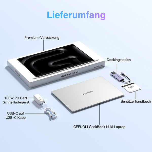 GEEKOM GeekBook M16, Notebook (silber, Intel® Core™ Ultra 9 185H, Intel® Arc™ Graphics, 16 GB LPDDR5, 512 GB (512 GB SSD), Windows 11 Pro) - Bild 4