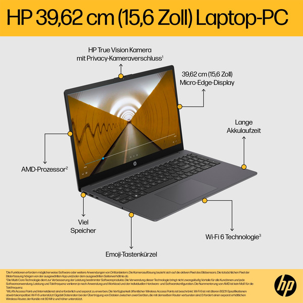 HP 15-fc0065ng, Notebook (schwarz, AMD Ryzen 5 7430U, AMD Radeon Graphics, 32 GB DDR4, 512 GB (512 GB SSD), ohne Betriebssystem) - Bild 11