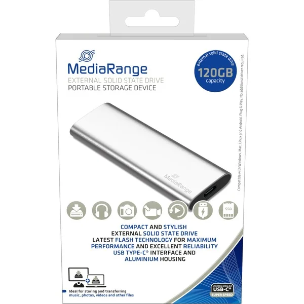 MediaRange 120 GB, Externe SSD (silber, USB-C 3.2 Gen 2 (10 Gbit/s)) - Bild 2