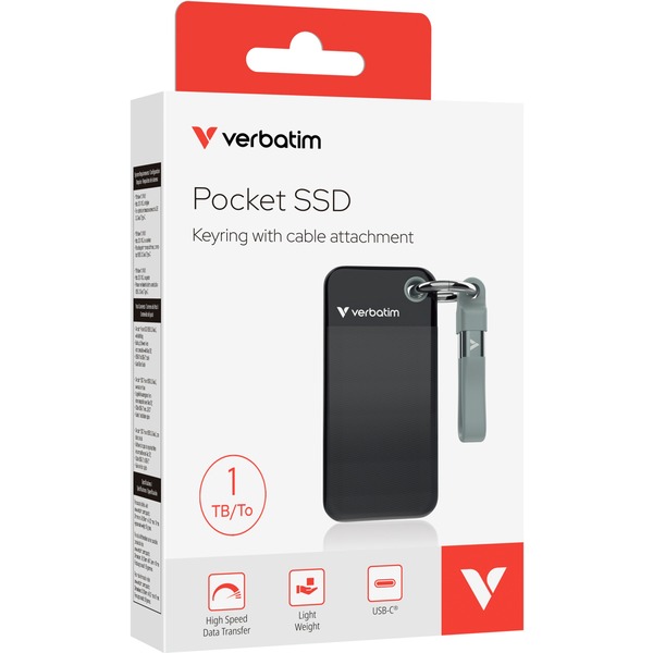 Verbatim Pocket SSD 1 TB, Externe SSD (schwarz/grau, USB-C 3.2 Gen 2 (10 Gbit/s), mit Schlüsselring und Kabelhalter) - Bild 4