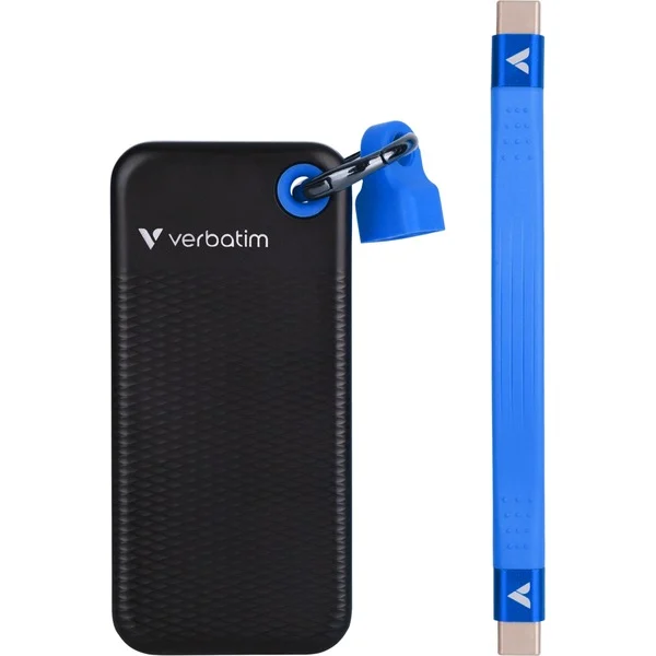 Verbatim Pocket SSD 1 TB, Externe SSD (schwarz/blau, USB-C 3.2 Gen 2 (10 Gbit/s), mit Schlüsselring und Kabelhalter) - Bild 2