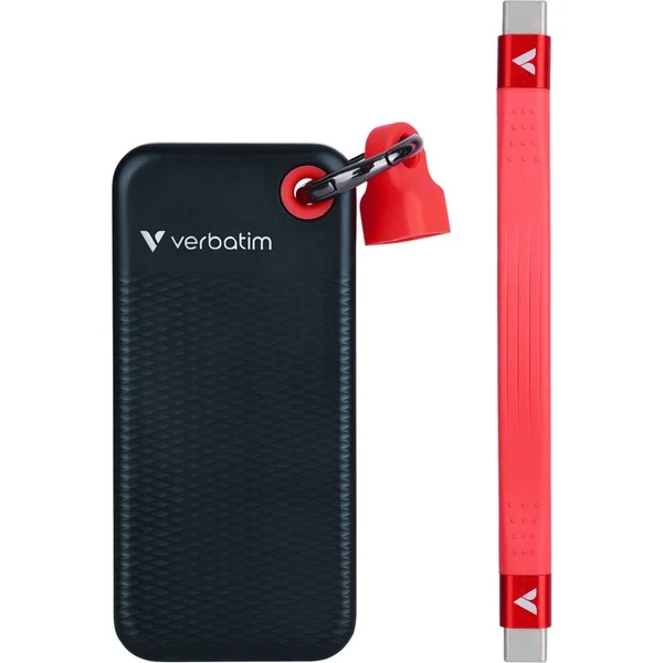 Verbatim Pocket SSD 2 TB, Externe SSD (schwarz/rot, USB-C 3.2 Gen 2 (10 Gbit/s), mit Schlüsselring und Kabelhalter) - Bild 2
