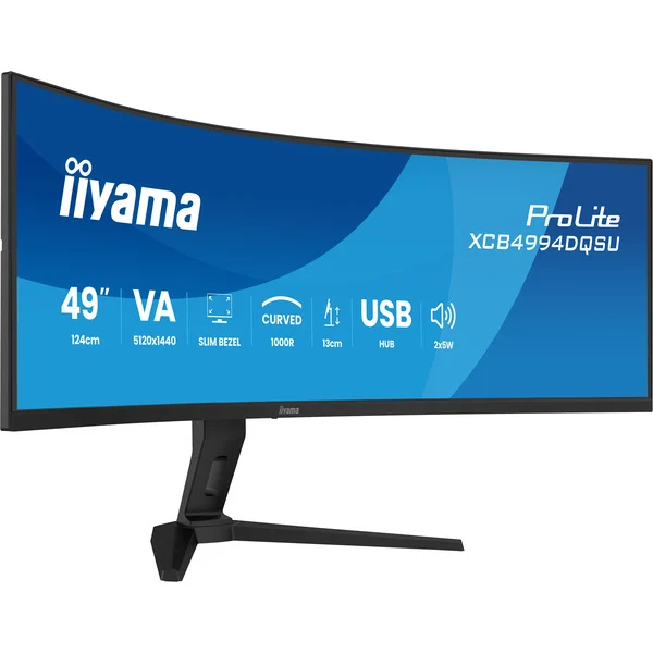 iiyama ProLite XCB4994DQSU-B1, LED-Monitor (124 cm (49 Zoll), schwarz (matt), DQHD, VA, Curved, HDMI, DP, USB-C, USB-Hub, 120Hz Panel)
